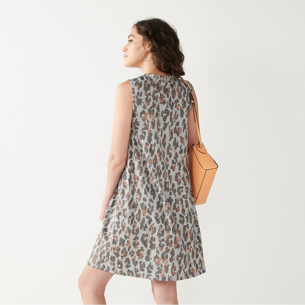 Apt. 9 Sleeveless Swing Dress Gray Leopard